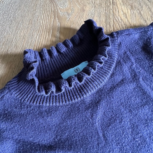 CECE Women's Long Sleeve Smock Cuff Mock Neck Sweater Dress in Navy - Picture 6 of 10